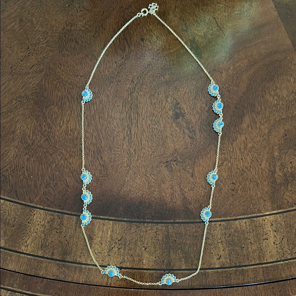 Blue and gold long necklace